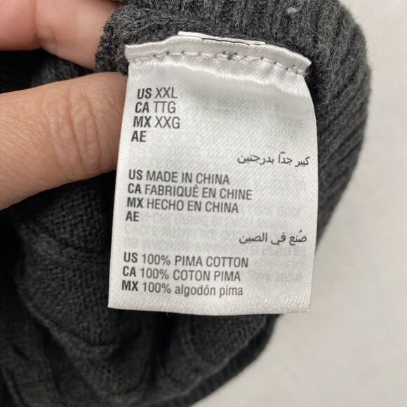 Club Room Sweater Mens 2XL Charcoal Gray Pima Cotton Cable Knit 1/4 Zip Pullover - Picture 7 of 9